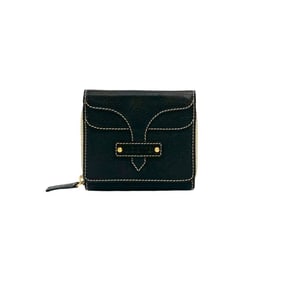 LOEWE Logo Embossed Leather Round Zip Bifold Wallet Black 416-8
