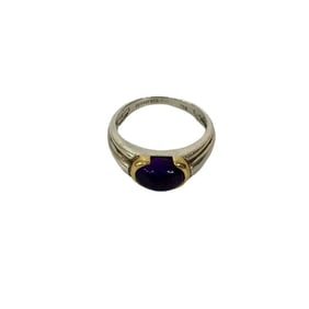 TIFFANY & Co. Tiffany 925 Sterling Silver and 18K Gold Amethyst Stone Ring, Size 9, Women's, 97459