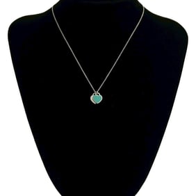 TIFFANY & Co. Tiffany Return to Double Heart Blue Logo Sterling Silver Necklace Pendant 59016