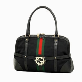Gucci GG Canvas Sherry Line Handbag 114887 Black Women's P1432813