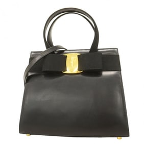 Salvatore Ferragamo Vara Leather Handbag, Black, 2-Way Bag for Women