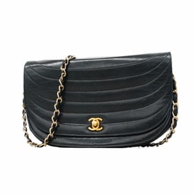 Chanel Shoulder Bag, Chain Half Moon Lambskin, Black, Women's, P1455778