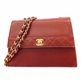 Chanel Matelasse Shoulder Bag with Chain Bag, Lambskin, Red, Women's, P1451983