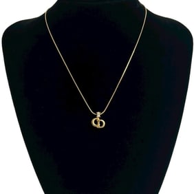 Christian Dior CD logo motif chain necklace pendant gold 641-3