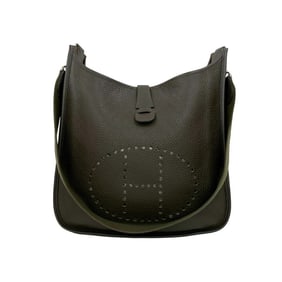 ?H Stamped HERMES Evelyn 3 GM Taurillon Clemence Leather Shoulder Bag/Pochette/Sacoche Khaki 610-7