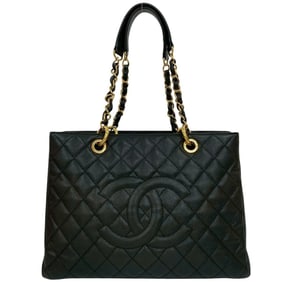 CHANEL Matelasse Coco Mark Caviar Leather Chain Tote Bag, Black, 20910