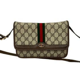 GUCCI Old Gucci Vintage Sherry Line GG Logo Hardware Leather Shoulder Bag Pochette Brown 26910