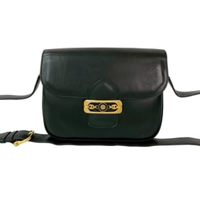 CELINE Vintage Logo Hardware Calf Leather Shoulder Bag/Pochette/Sacoche Black 00656