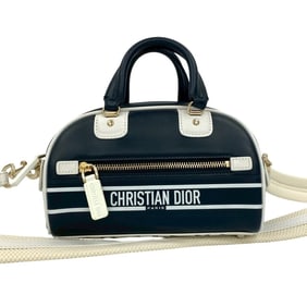 Unused, stored Christian Dior Vibe Bowler Bag, Mini Leather, 2-way Handbag/Shoulder Navy, 86542