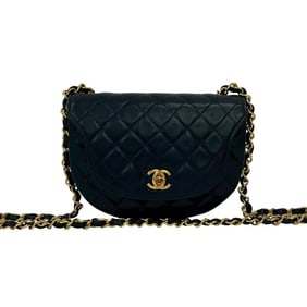 CHANEL Matelasse Coco Mark Lambskin Chain Shoulder Bag Pochette Navy 36111