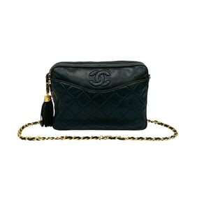 CHANEL Matelasse Coco Lambskin Leather Tassel Chain Shoulder Bag, Black, 29891