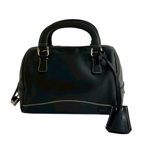 PRADA Prada logo engraved hardware leather stitching handbag mini Boston bag black 22639
