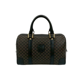 CELINE Macadam Blason with Triomphe Logo and Leather Handbag/Boston Bag, Black/Brown, 165-2