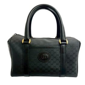 GUCCI Vintage Micro GG Logo Leather Handbag/Mini Boston Bag, Black, 59840