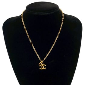 CHANEL Coco Mark Motif Top GP Chain Necklace Pendant Choker Gold 92346