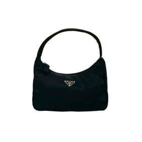 PRADA Prada Triangle Logo Plate Hardware Tessuto Nylon Mini Handbag Pouch One-Shoulder Bag Black