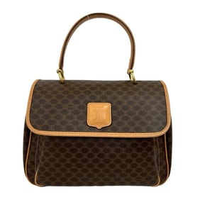 CELINE Vintage Macadam Blason Logo Print Leather Handbag/Mini Tote Bag, Brown, 79763