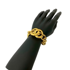 CHANEL Coco Mark Motif GP Chain Bracelet Bangle Gold 102-9