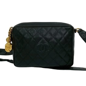 CHANEL Matelasse Coco Mark Caviar Leather Shoulder Bag Pochette Black 38893