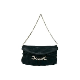 Salvatore Ferragamo Gancini Leather Chain One-Shoulder Bag, Black, 10469