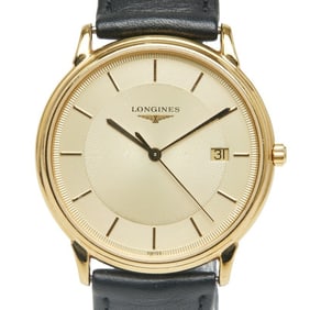 Longines Grand Classic Watch L4.677.2 Quartz Gold Dial Stainless Steel Leather Men's