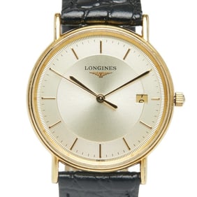 Longines Grand Classic Watch L4.720.2 Quartz Movement, Gold Dial, Stainless Steel, Leather, Men's
