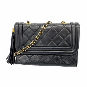 Chanel Shoulder Bag with Matelasse Chain Bag, Lambskin, Black, Women's