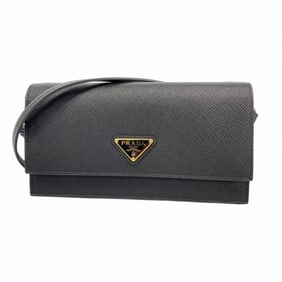 Prada Saffiano Leather Shoulder Wallet in Black for Women