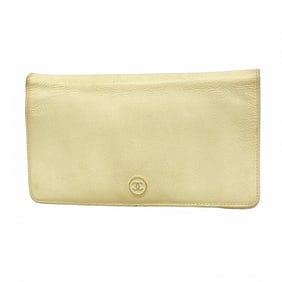 Chanel Coco Button Leather Long Wallet Yellow Women's