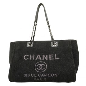 Chanel Deauville Tweed Tote Bag with Chain, Black, 2-Way for Women