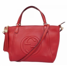 Gucci Soho Handbag 369176 Leather Red 2-Way Bag for Women
