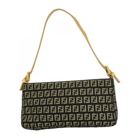 Fendi Zucchino Shoulder Bag in Nylon Canvas, Black and Beige, Women's