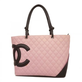 Chanel Cambon Tote Bag, Lambskin, Pink, Black, Women's