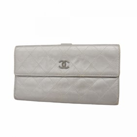Chanel Matelasse Leather Long Wallet, Gray, Women's
