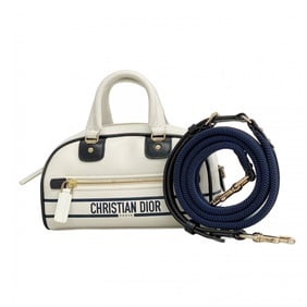 Christian Dior Vibe Mini Leather Handbag in White, Navy, and Champagne. 2-Way Bag for Women.