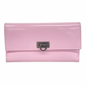 Salvatore Ferragamo Gancini Enamel Tri-fold Long Wallet in Pink for Women