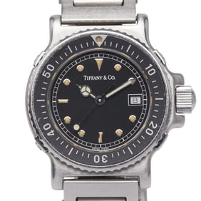 Tiffany & Co. Diver Classic Watch L 0711, Quartz Movement, Black Dial, Stainless Steel, Women's