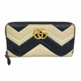 Gucci GG Marmont Long Wallet 443123 Leather Black Beige Women's