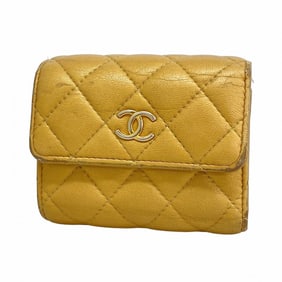 Chanel Matelasse Tri-fold Wallet, Lambskin, Gold, Women's