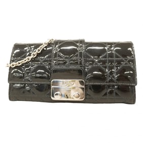Christian Dior Cannage Enamel Long Wallet Black Women's