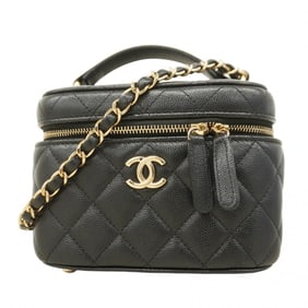 Chanel Matelasse Vanity Bag with Chain Shoulder Strap, Caviar Skin, Black Champagne, 2-Way for