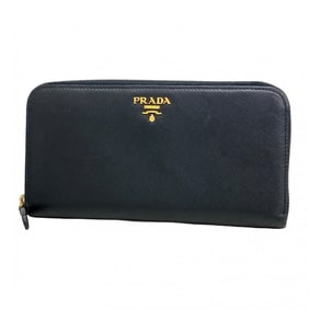 Prada Saffiano Leather Long Wallet, Black, Women's
