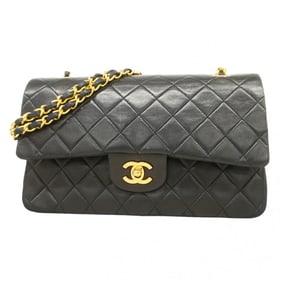 Chanel Matelasse Shoulder Bag with Double Flap and Chain, Lambskin, Black, Women's