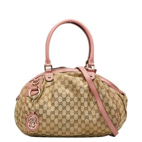 Gucci GG Canvas Handbag/Shoulder Bag 2-Way 223974 Brown/Pink Leather Women's GUCCI