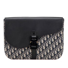 Christian Dior Dior Oblique Saddle Clutch Bag in Navy, Black, Beige Canvas and Leather for Women.