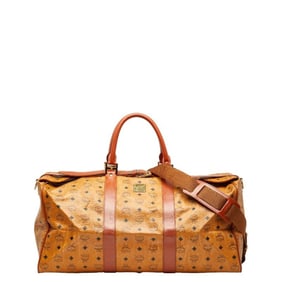 MCM Visetos Logogram Boston/Shoulder Bag, 2-Way, Brown PVC and Leather, Women's