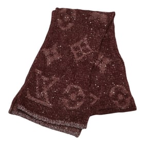 Louis Vuitton Monogram Glitter and Sequin Scarf, Wine Red, Nylon, Cotton, Mohair, Women's, LOUIS