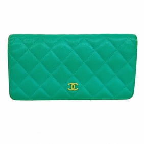 Chanel Matelasse Caviar Leather Long Wallet, Turquoise Blue, Women's