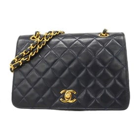 Chanel Shoulder Bag Matelasse W Chain Lambskin Navy Women's