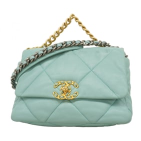 Chanel Shoulder Bag Chain 19 Lambskin Mint Blue Gold Women's